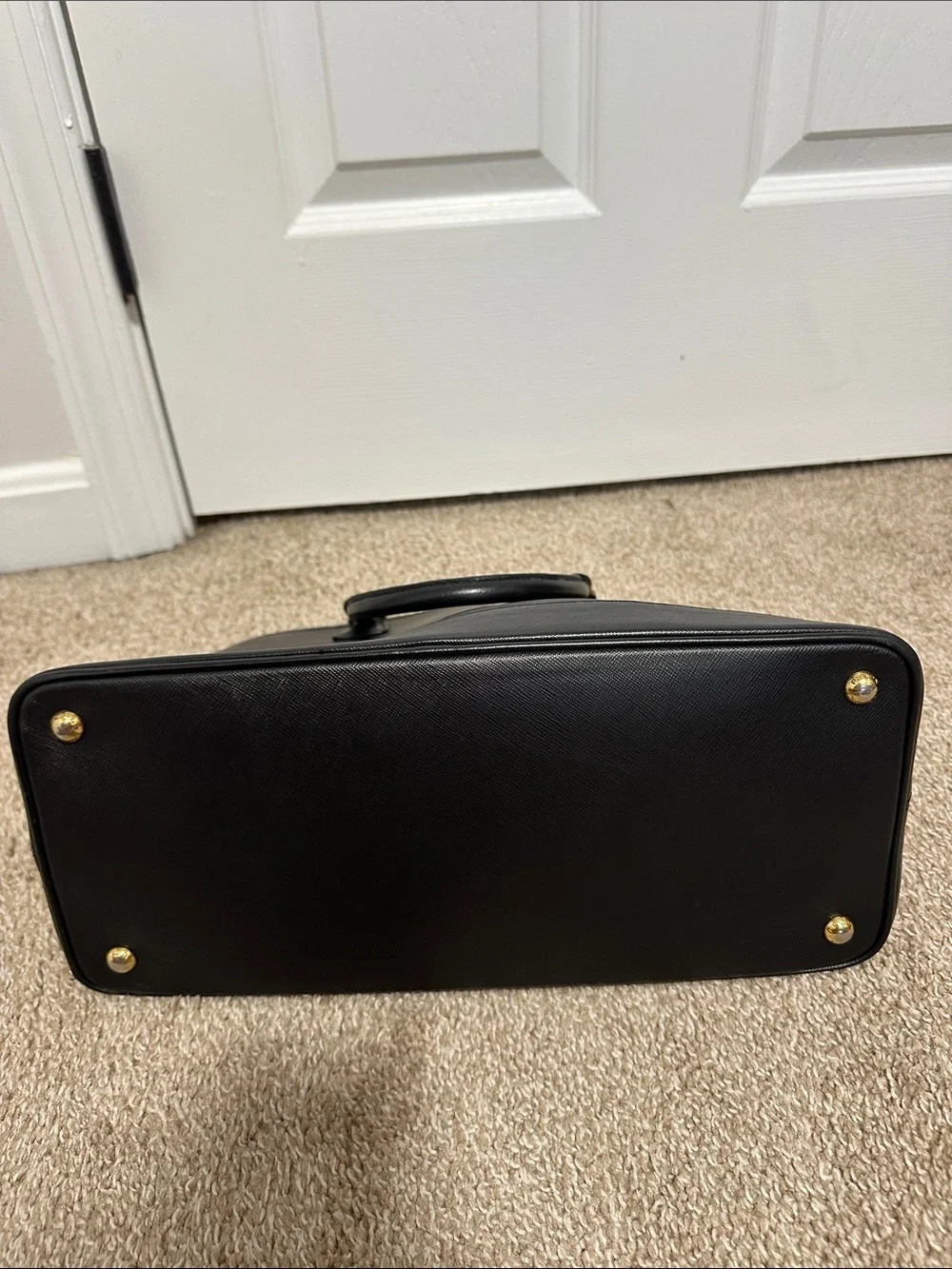Prada Black Saffiano Leather Promenade Dome Satchel Handbag with Gold Hardware